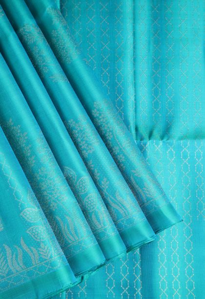 Sky Blue Soft Silk Saree with Silver Zari Leaf Pattern
