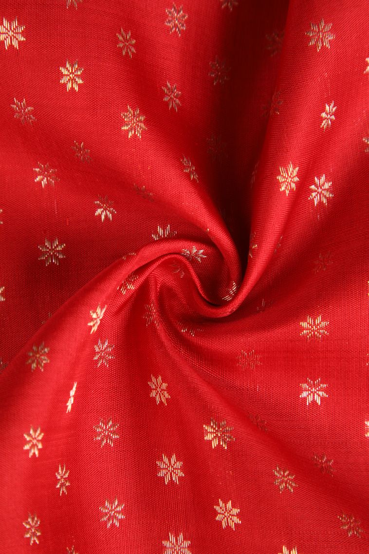 Candy Red Kanchipuram Silk Sarees with Gold Zari Floral Puttas view 4