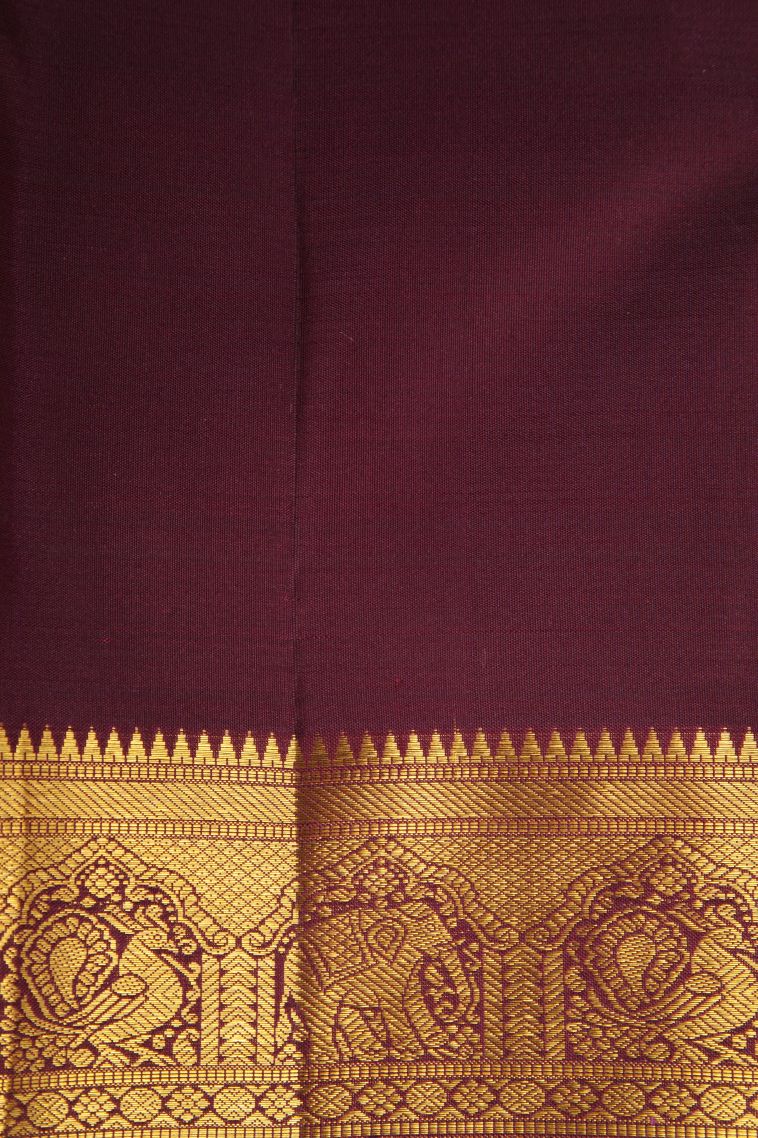 Carrot Orange Kanchipuram Silk Sarees with Gold Zari Peacock And Rudhractam view 3