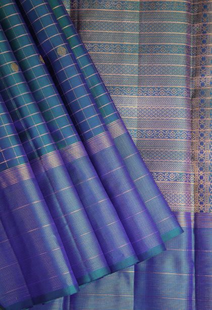 Ocean Blue Kanchipuram Silk Sarees with Gold Zari Straipes And Puttas