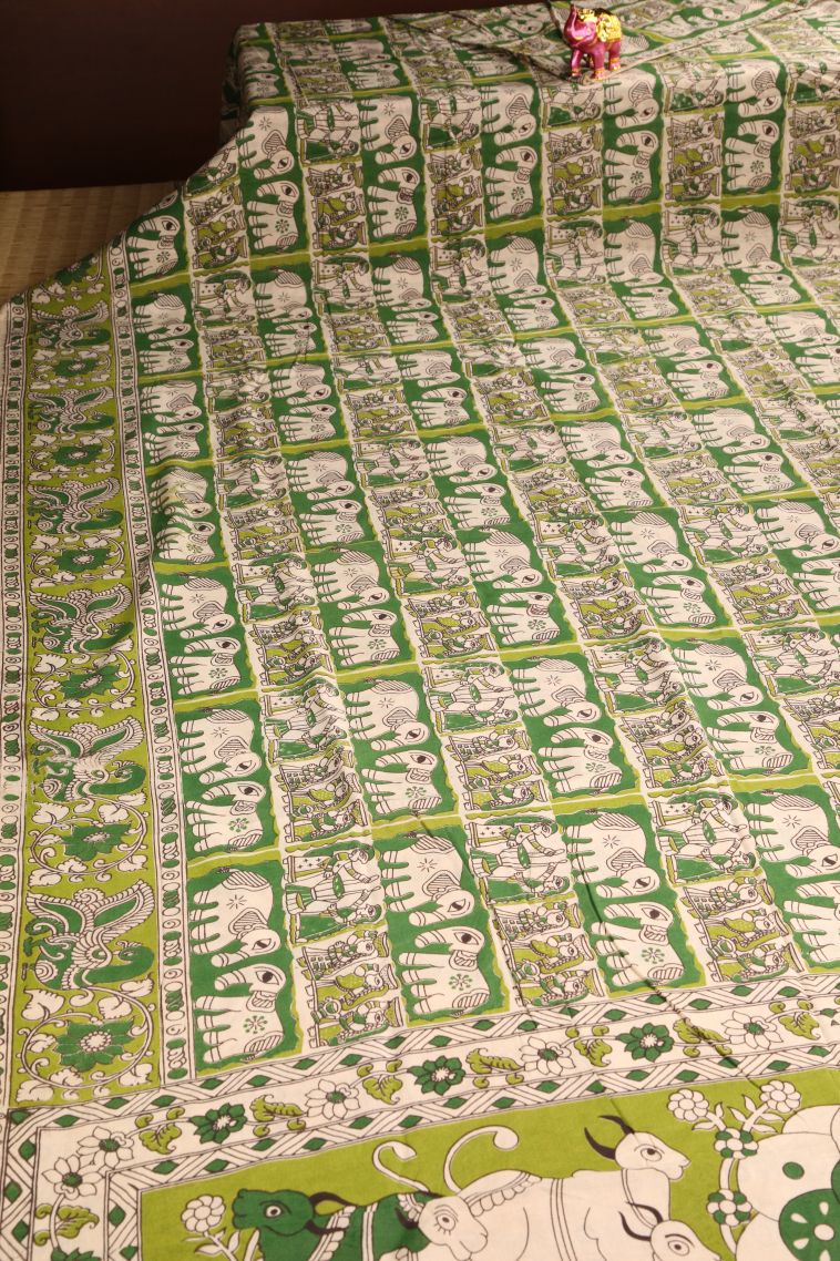 Forest Green Kalamkari with Without Zari Zari Eliphant Mottif view 2