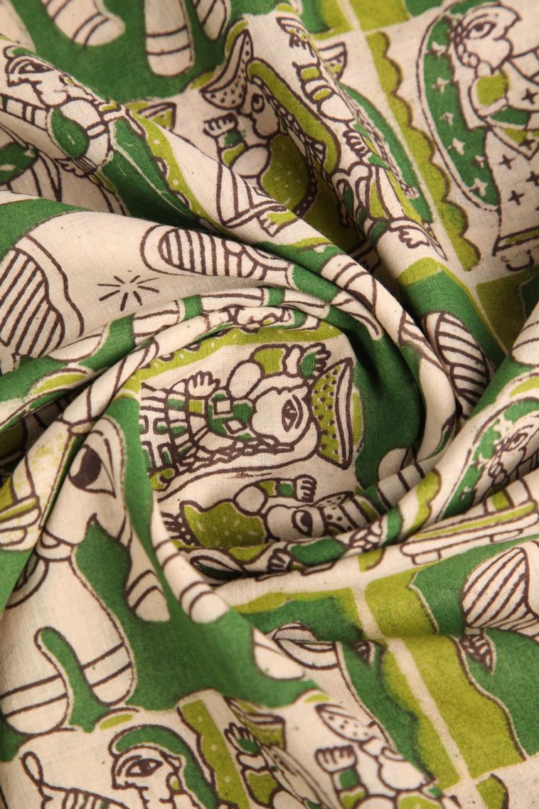 Forest Green Kalamkari with Without Zari Zari Eliphant Mottif view 4