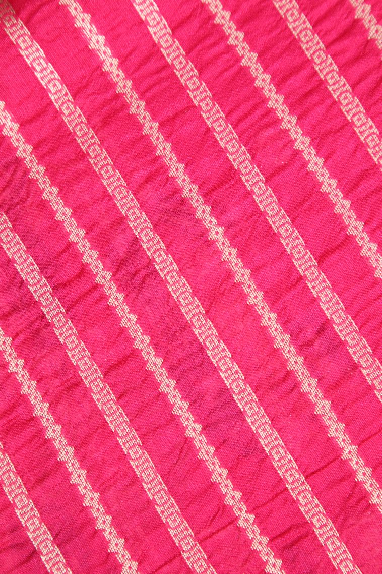 Punch Pink Banaras Sarees with Silver Zari Birds And Floral Pattern view 3