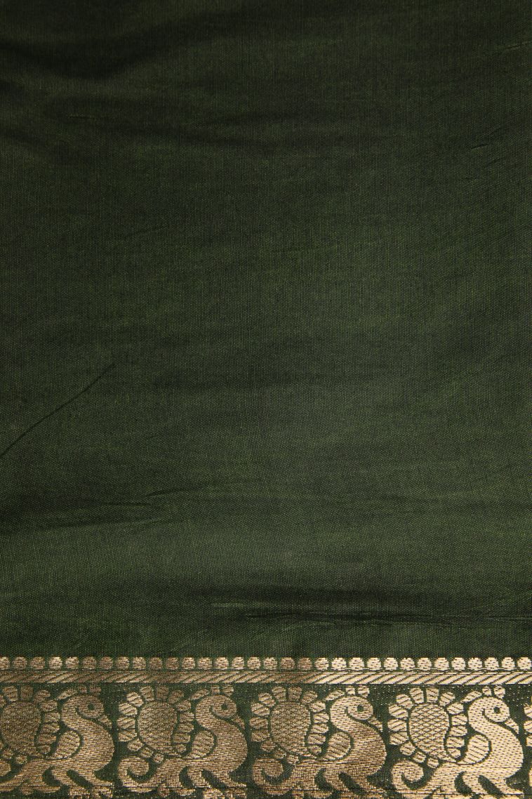 Moccon Green Maheswari Cotton Saree with Gold Zari Floral Patterns view 3