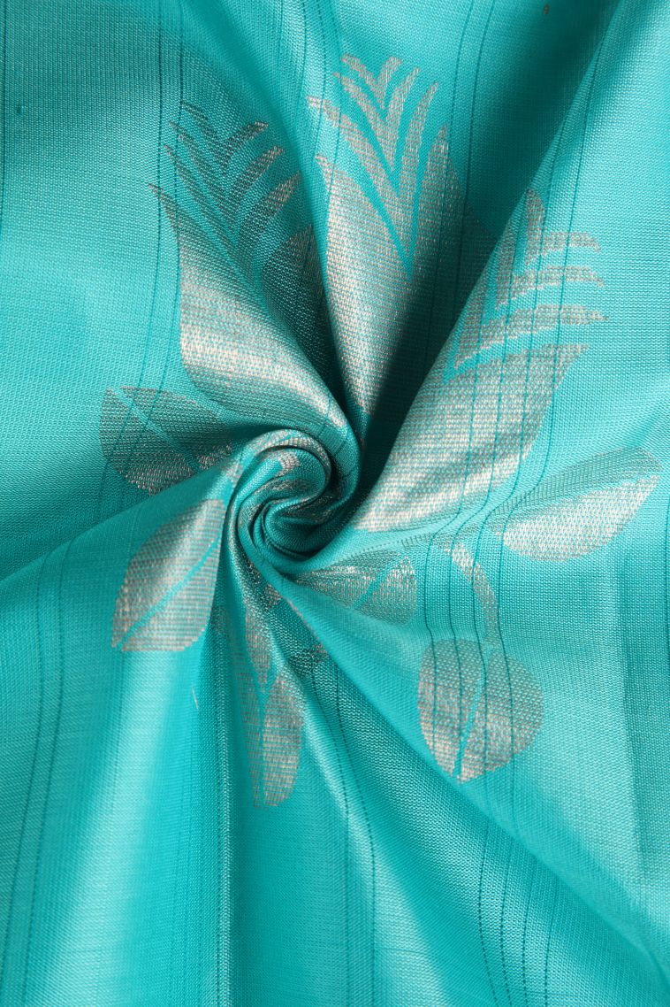 Sky Blue Soft Silk Saree with Silver Zari Floral Patterns view 4