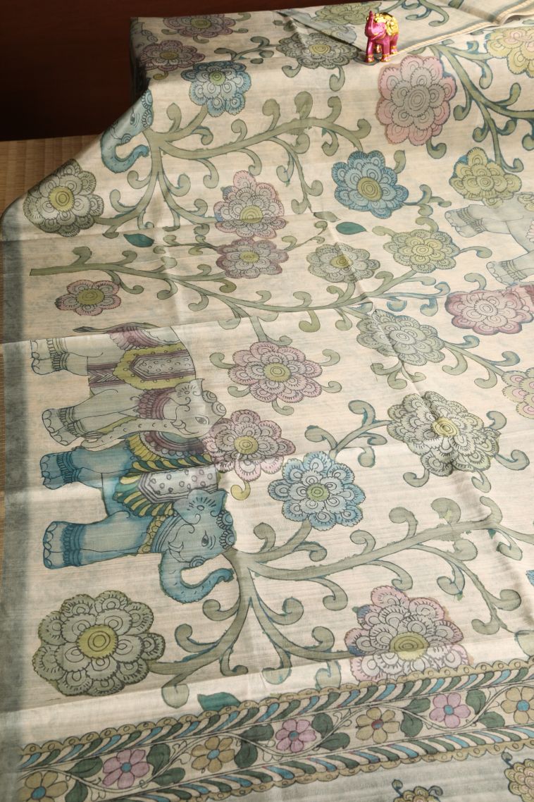Sandollar Yellow Semi Tussar Silk with Gold Zari Floral Patterns view 2