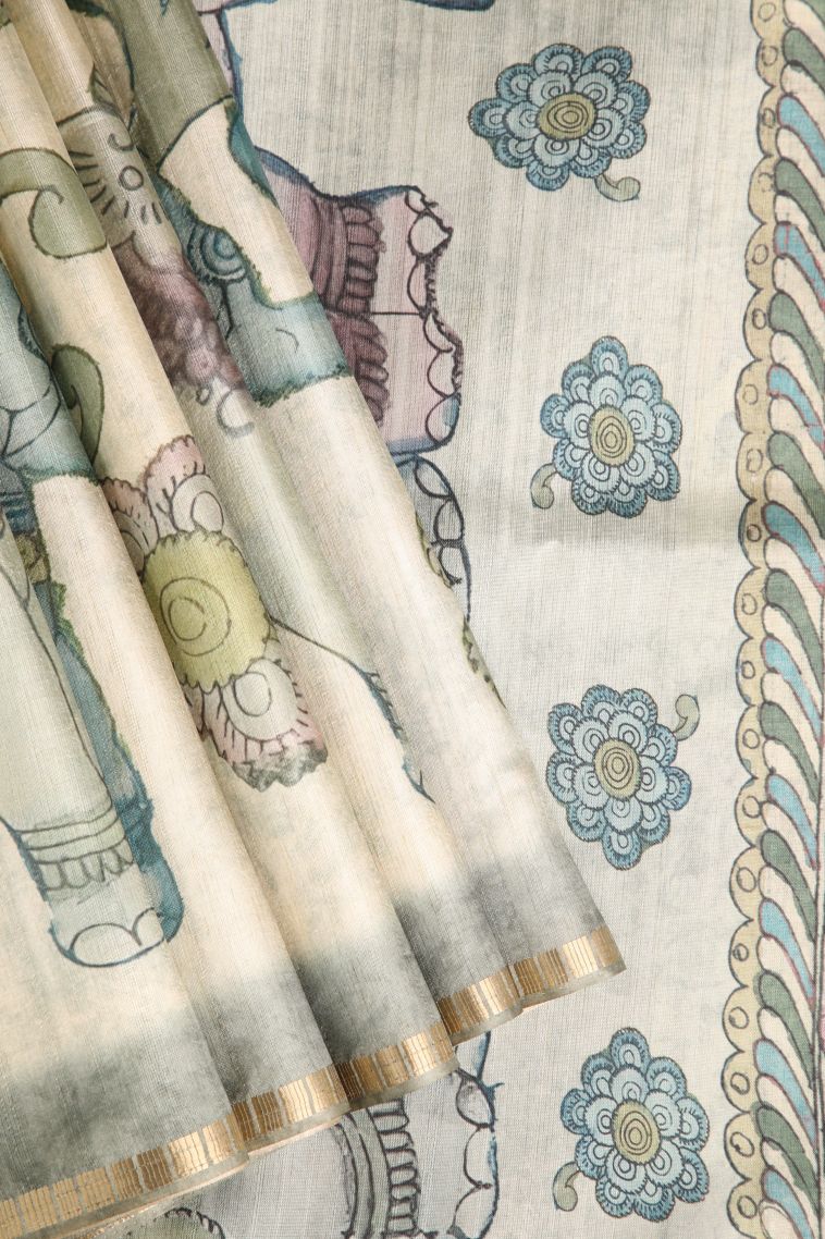 Sandollar Yellow Semi Tussar Silk with Gold Zari Floral Patterns view 1