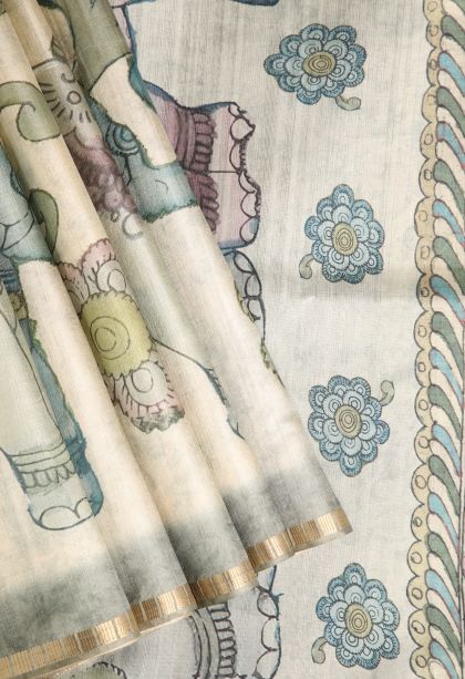 Sandollar Yellow Semi Tussar Silk with Gold Zari Floral Patterns