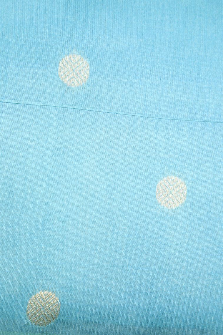 Teal Blue Tussar Saree with Gold And Silver Zari Geometric Shapes view 3
