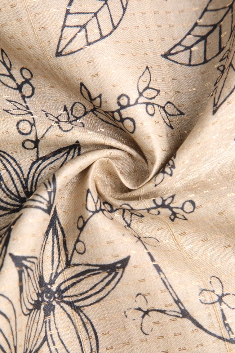 Linen White Semi Tussar Silk with Gold Zari Floral Patterns view 4