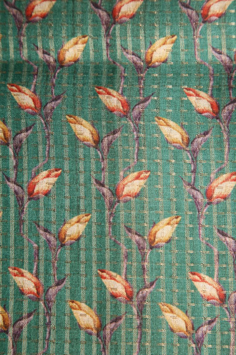 Teal Blue Semi Tussar Silk with Gold Zari Kodi Pattern view 3