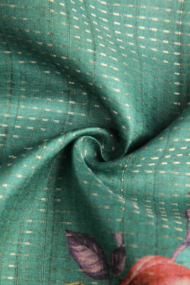 Teal Blue Semi Tussar Silk with Gold Zari Kodi Pattern view 4