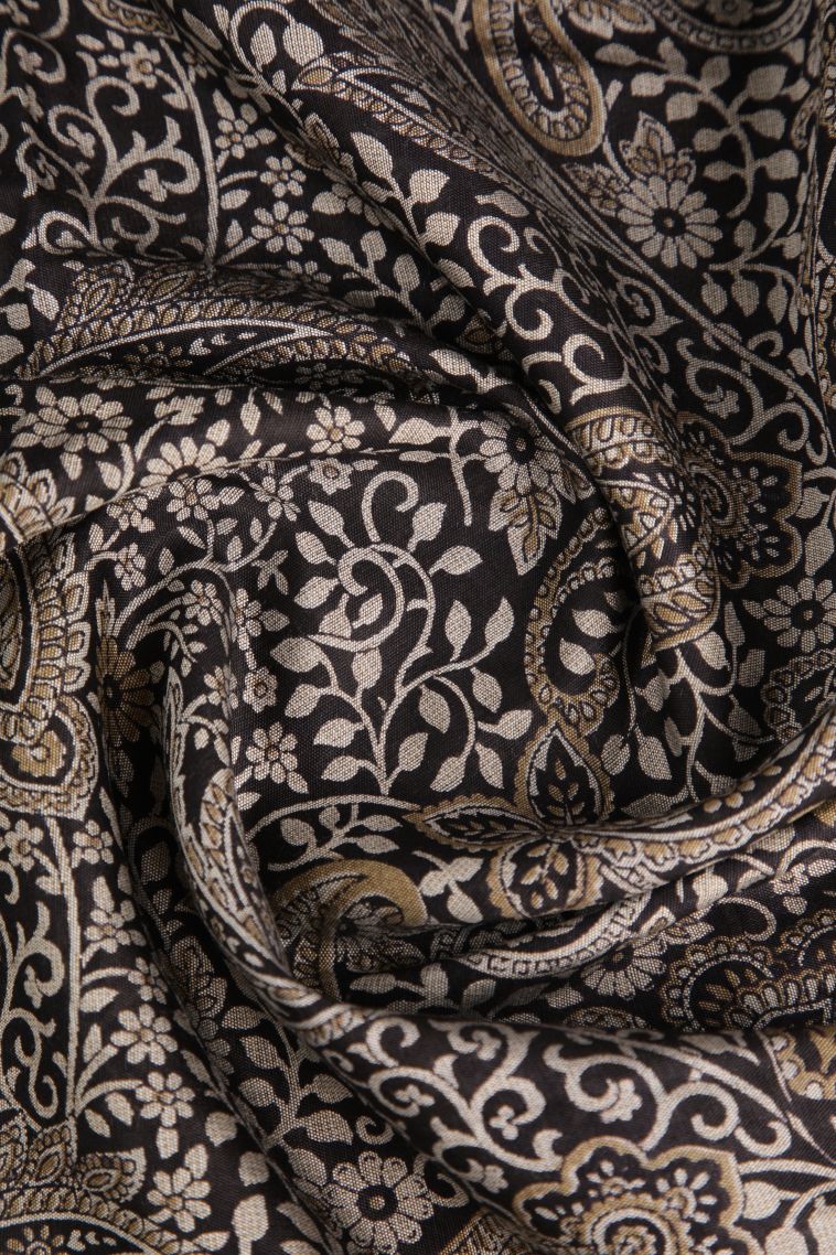 Charleston Black Maheswari Cotton Saree with Gold Zari Floral Patterns view 4