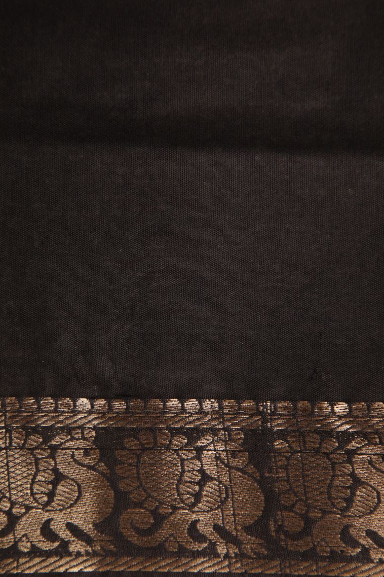 Charleston Black Maheswari Cotton Saree with Gold Zari Floral Patterns view 3