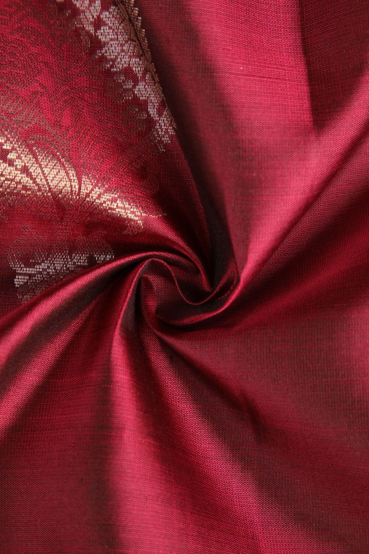 Scarlet Red Soft Silk Saree with Silver Zari Floral Patterns view 4