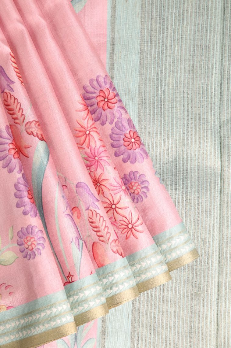 Lemonade Pink Semi Tussar Silk with Without Zari Zari Floral Patterns view 1