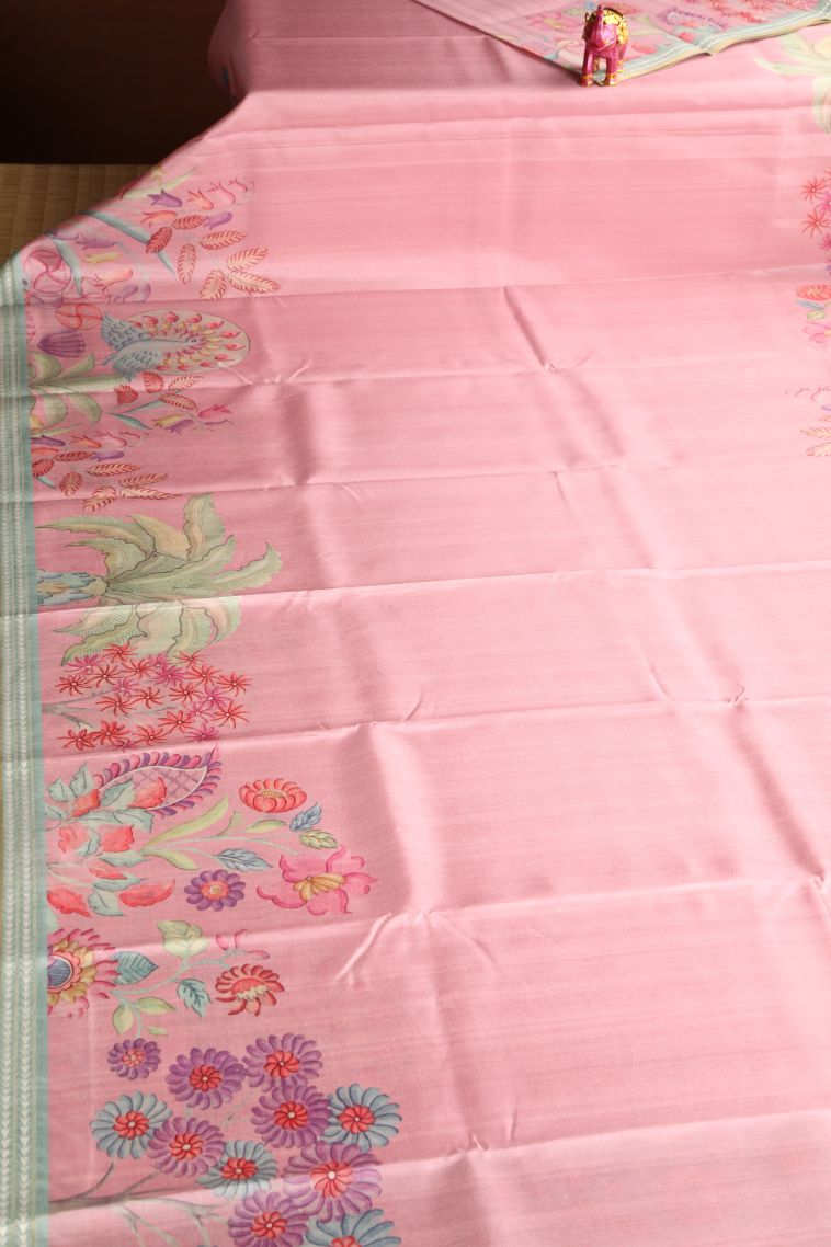 Lemonade Pink Semi Tussar Silk with Without Zari Zari Floral Patterns view 2