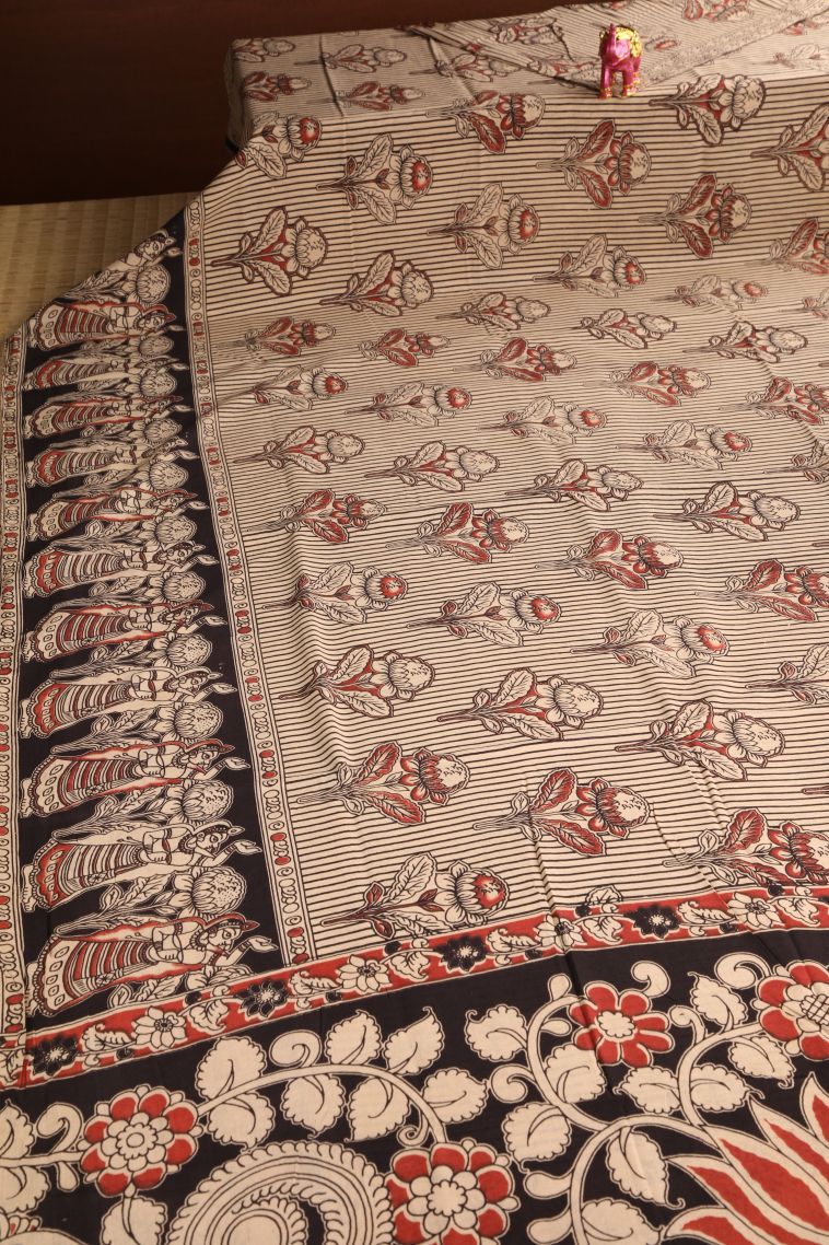 Vanilla Custard Yellow Kalamkari with Without Zari Zari Floral Patterns view 2