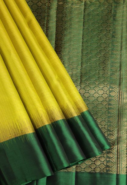 Chartreuse Green Soft Silk Saree with Gold Zari Vaira Oosi Jari Checked