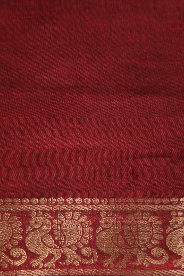 Charleston Black Maheswari Cotton Saree with Gold Zari Floral Patterns view 3