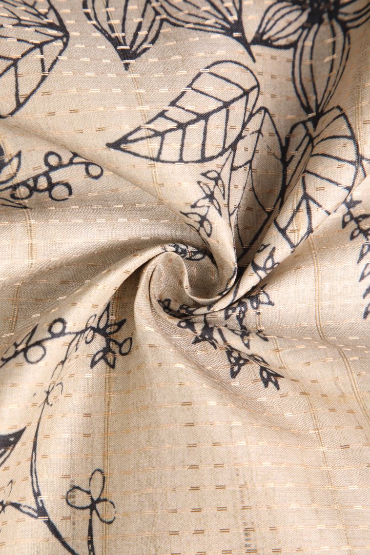 Linen White Semi Tussar Silk with Gold Zari Floral Patterns view 4