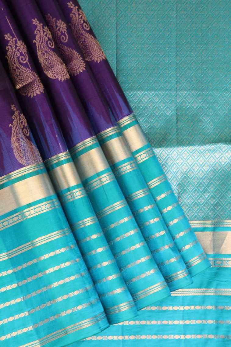 Viola Purple Soft Silk Saree with Gold Zari Manga view 1