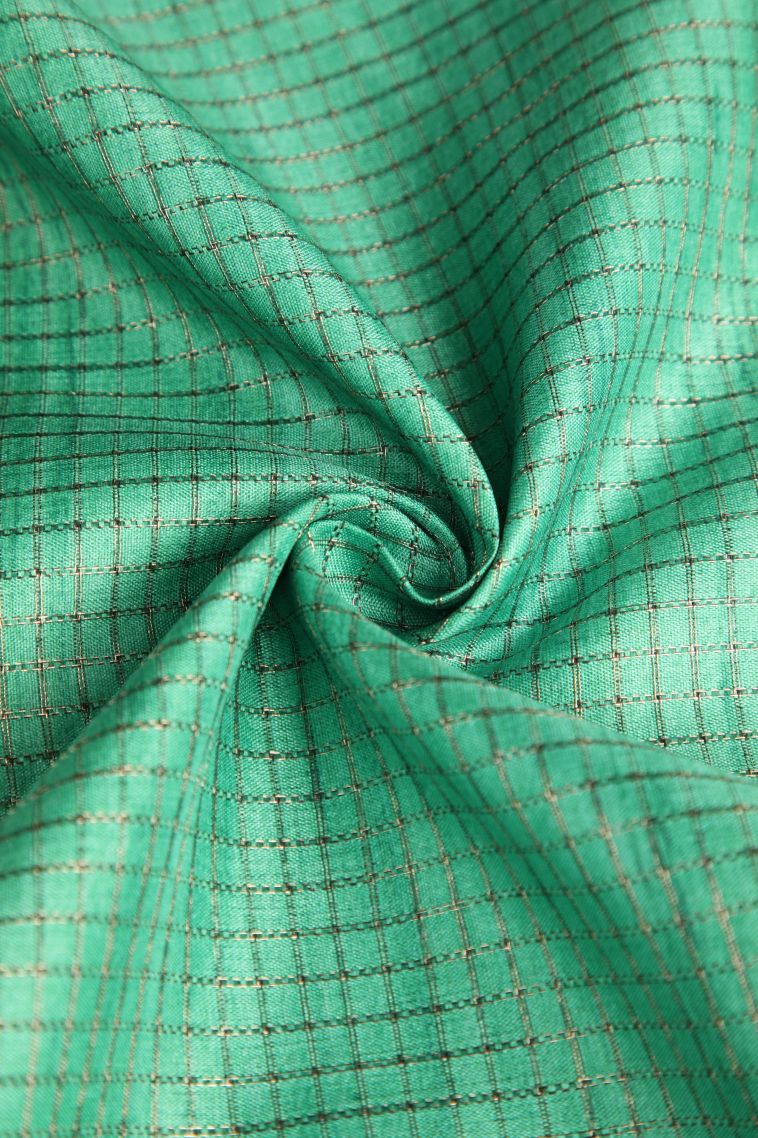 Seafoam Green Semi Tussar Silk with Gold Zari Floral Patterns view 4