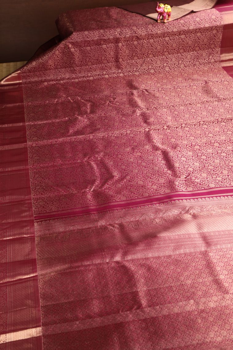 Apple Red Kanchipuram Silk Sarees with Gold Zari Kodi Pattern view 2
