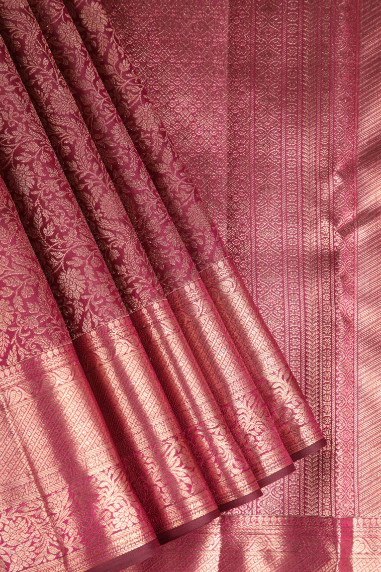 Apple Red Kanchipuram Silk Sarees with Gold Zari Kodi Pattern view 1
