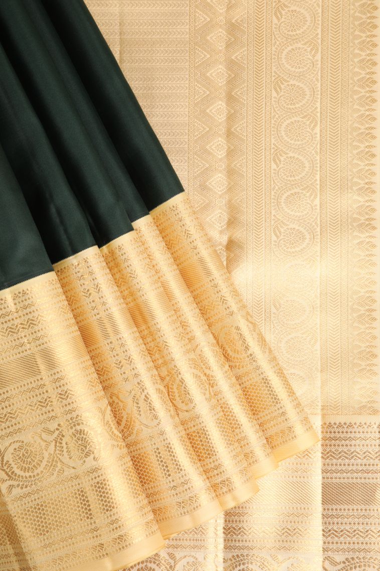 Bottle Green Kanchipuram Silk Sarees with Gold Zari Floral Patterns