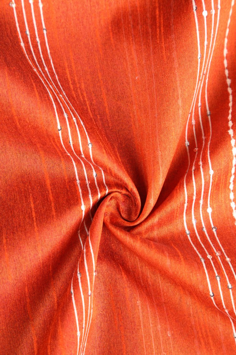 Fire Orange Jute Sarees with Thread Zari Thred Weaving view 4