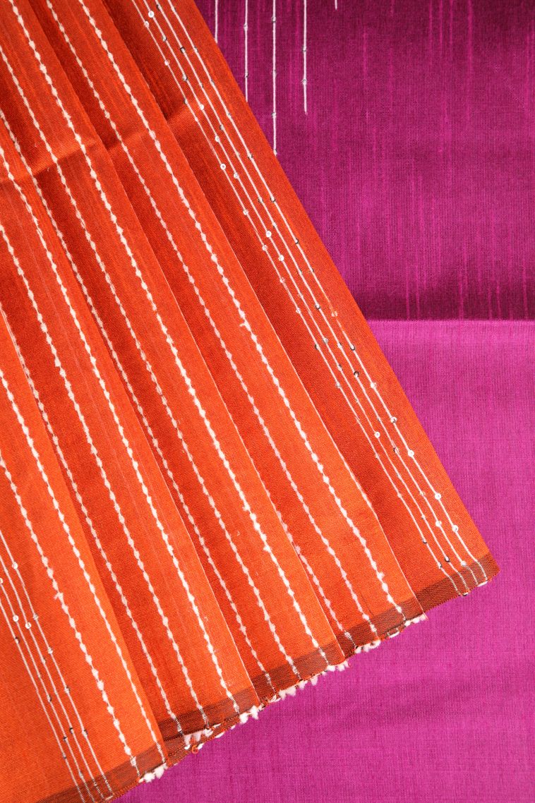 Fire Orange Jute Sarees with Thread Zari Thred Weaving view 1