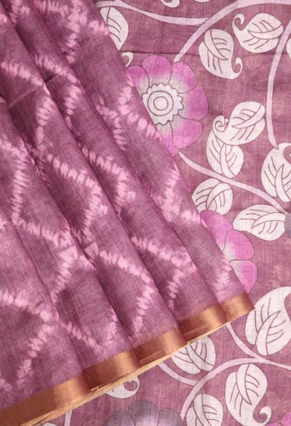 Rosewood Pink Linen Saree with Without Zari Zari Pathik Motifs