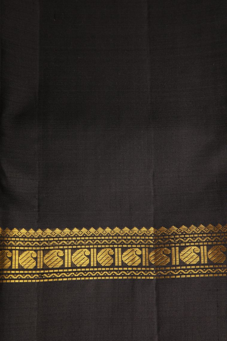 Asphalt Black Kanchipuram Silk Sarees with Gold Zari Checks view 3