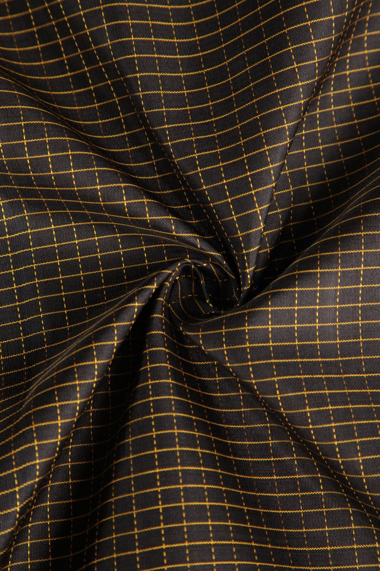 Asphalt Black Kanchipuram Silk Sarees with Gold Zari Checks view 4