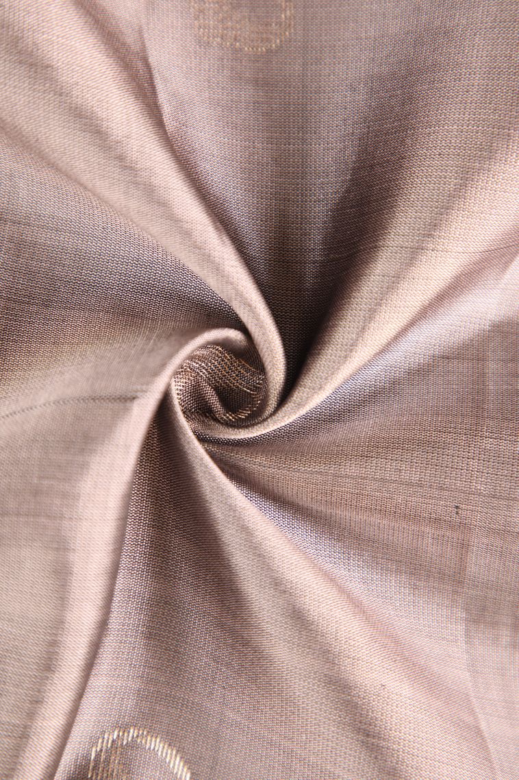 Smoke White Soft Silk Saree with Gold Zari Ring Design view 4