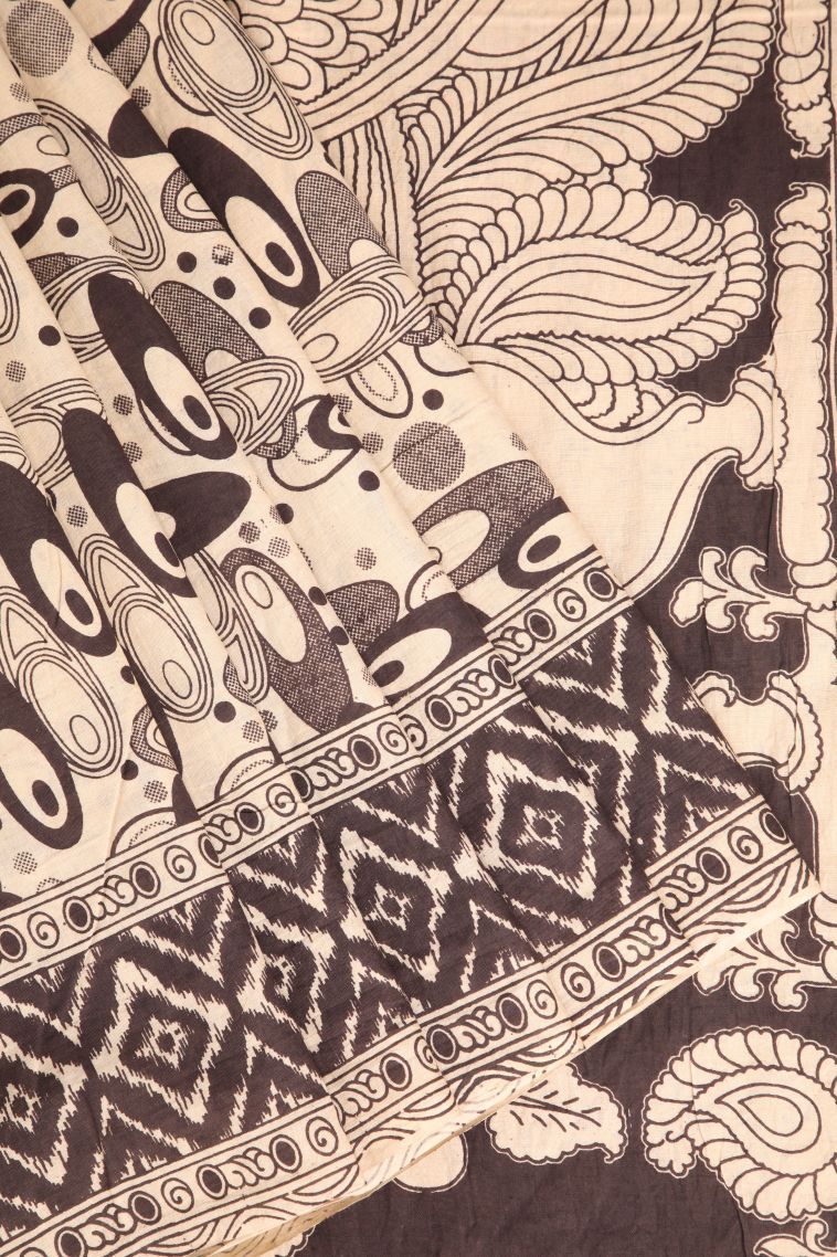 Vanilla Custard Yellow Kalamkari with Without Zari Zari Circle Mottif view 1