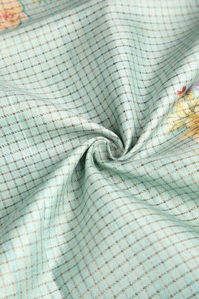 Pistachio Green Semi Tussar Silk with Gold Zari Floral Patterns view 4
