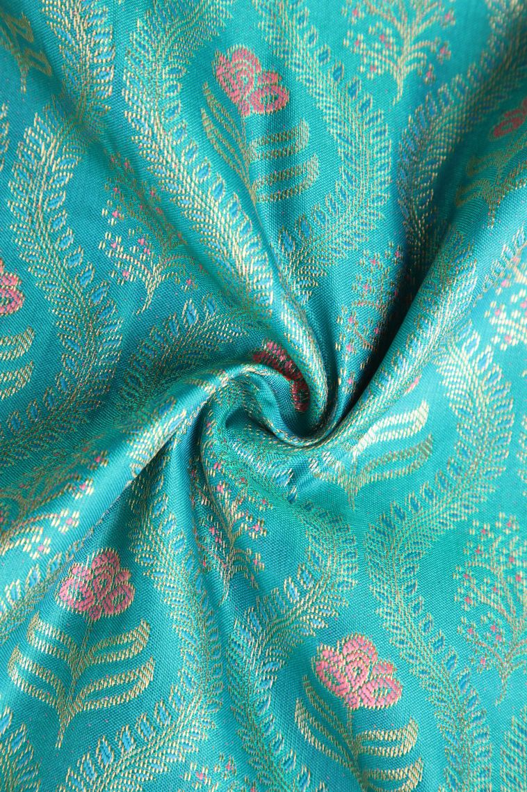 Teal Blue Apoorva Silk Sarees with Gold Zari Floral Patterns view 4