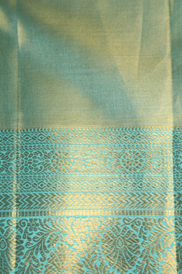 Pistachio Green Kanchipuram Silk Sarees with Gold Zari Floral Patterns view 3