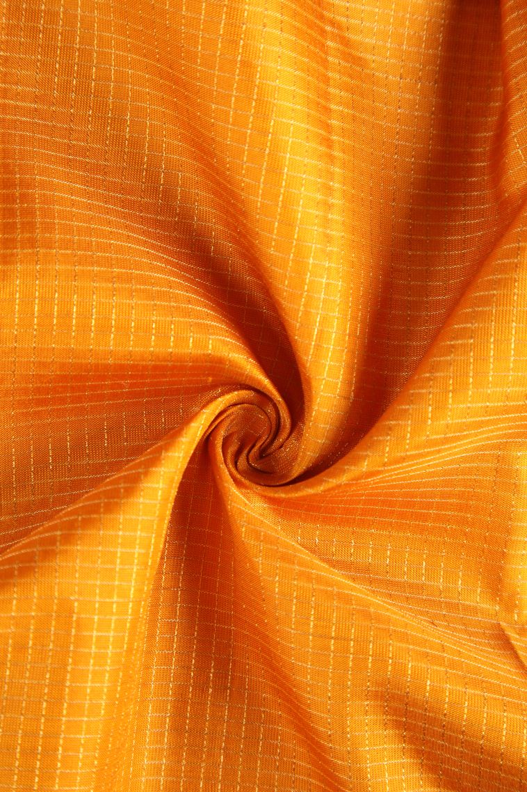 Merigold Orange Soft Silk Saree with Gold Zari Vaira Oosi Jari Checked view 4