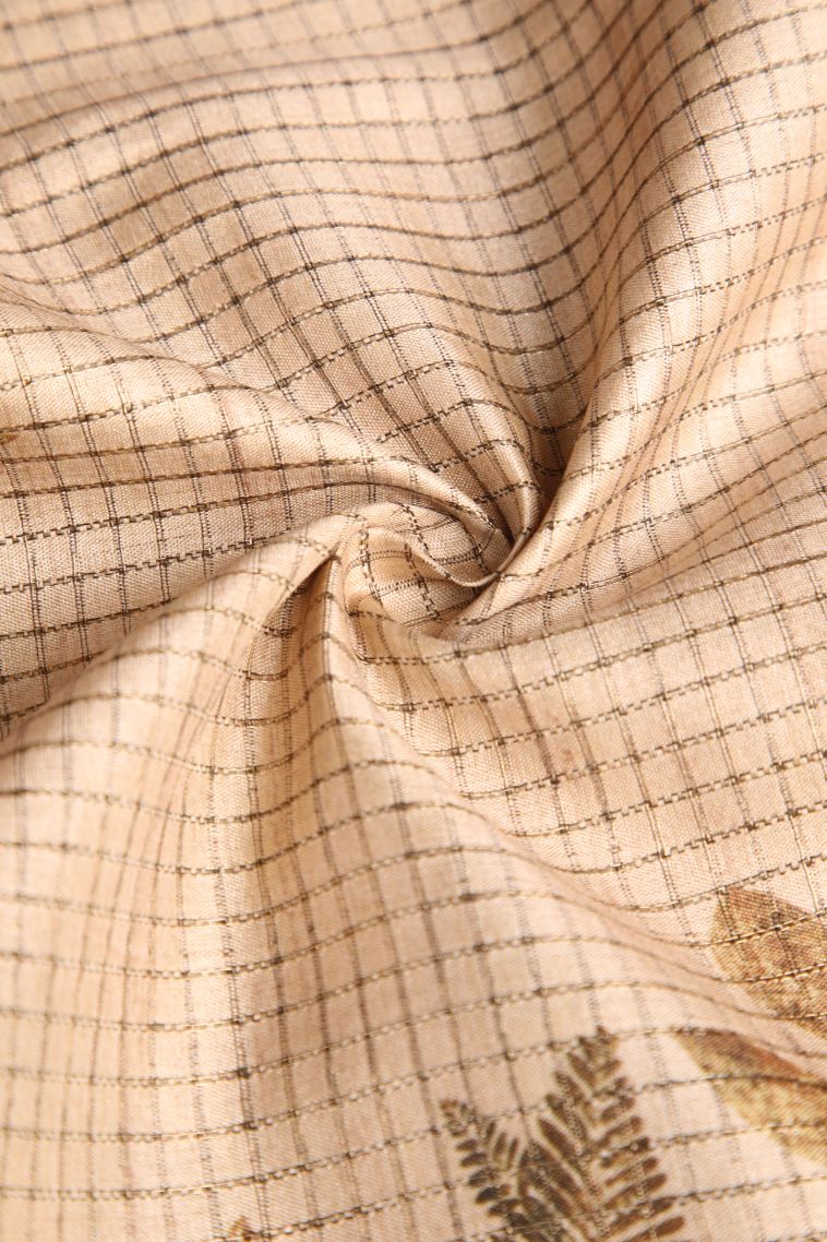 Vanilla Custard Yellow Semi Tussar Silk with Gold Zari Leaf Pattern view 4