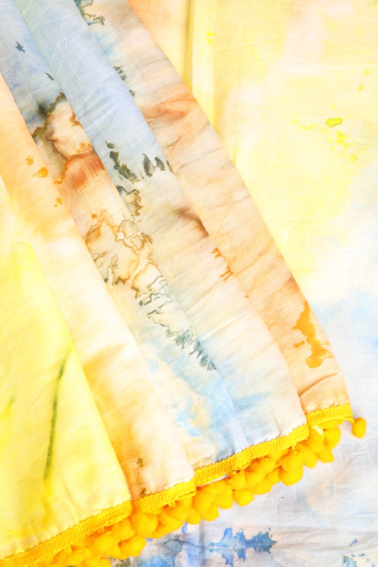 Lemon Yellow Mul Mul Cotton with Without Zari Zari Pathik Motifs view 1