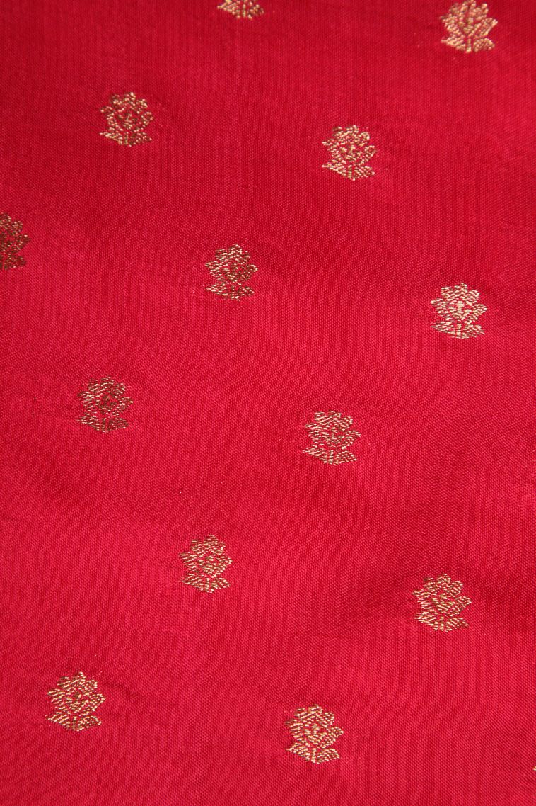 Rose  Red Banaras Sarees with Gold Zari Checks And Puttas view 3