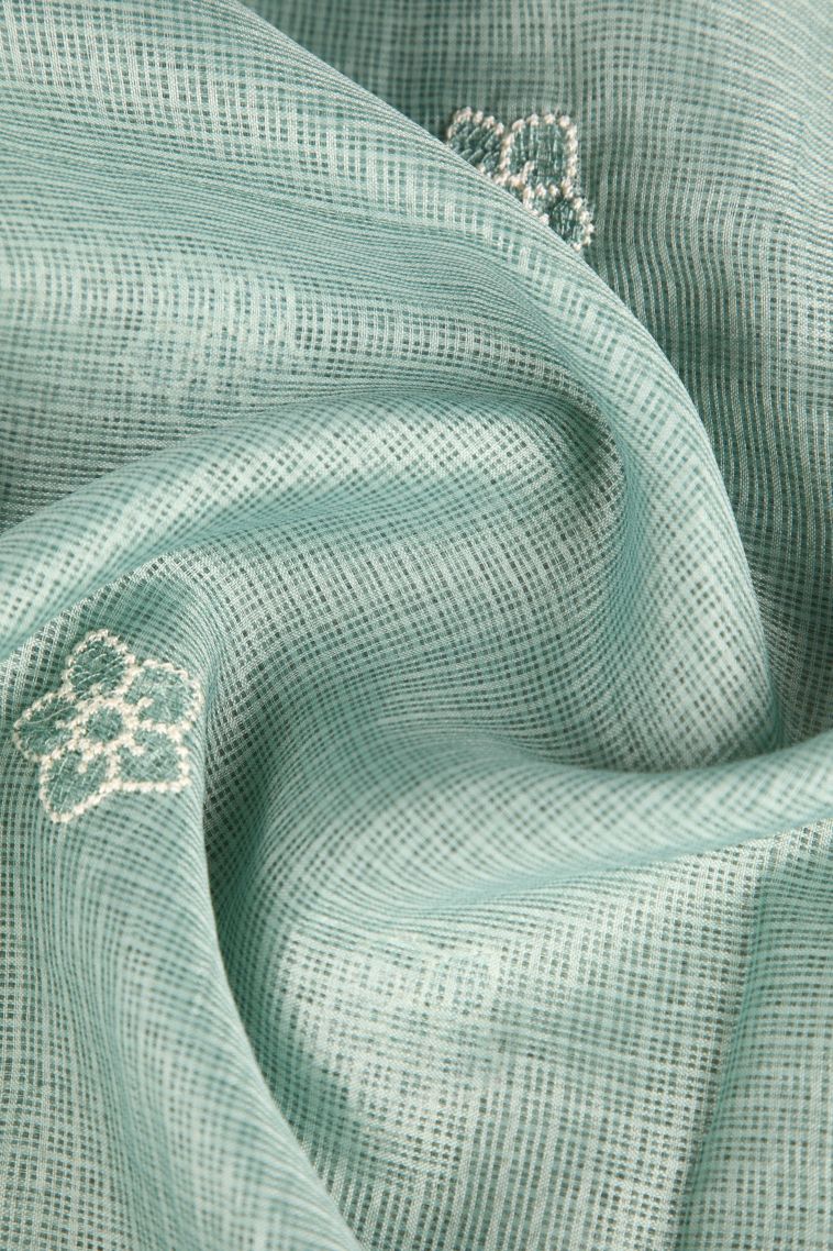 Pistachio Green Manipuri Cotton Sarees with Without Zari Zari Floral Puttas view 4