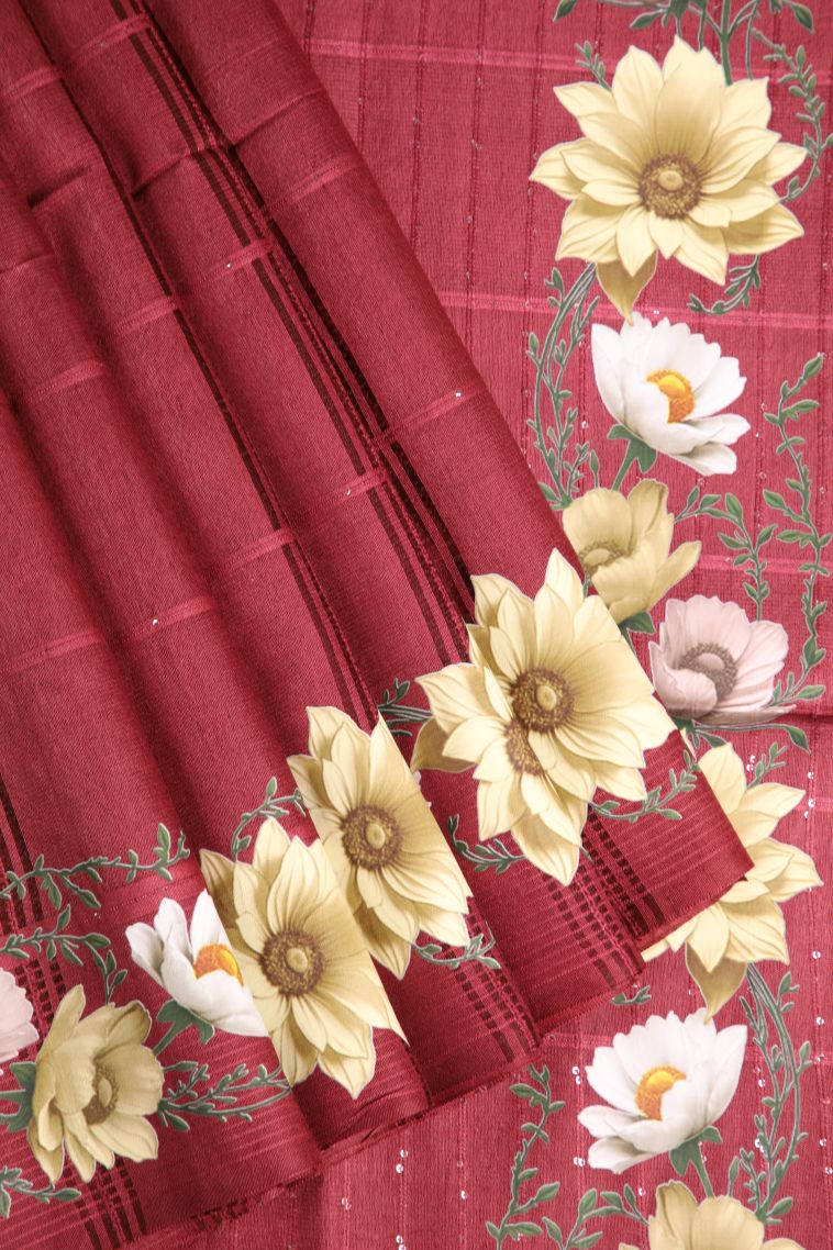 Apple Red Linen Saree with Without Zari Zari Stripes view 1