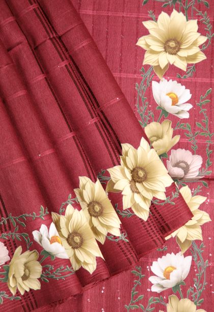 Apple Red Linen Saree with Without Zari Zari Stripes