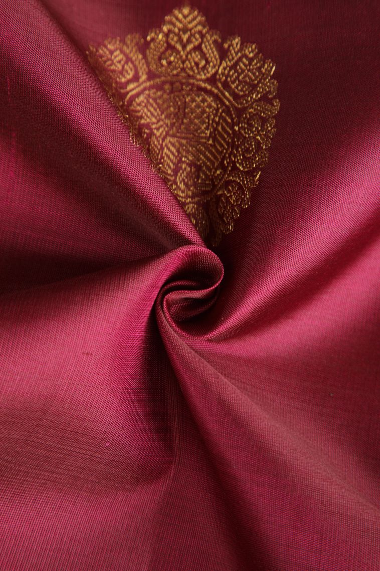 Lipstick Red Kanchipuram Silk Sarees with Gold Zari Eliphant Mottif view 4