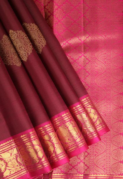 Lipstick Red Kanchipuram Silk Sarees with Gold Zari Eliphant Mottif