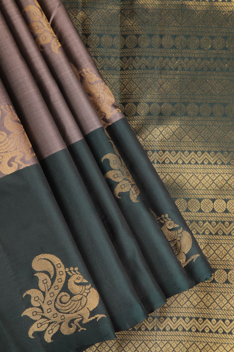 Periwinkle Purple Soft Silk Saree Gold Zari with Peacock Motifs